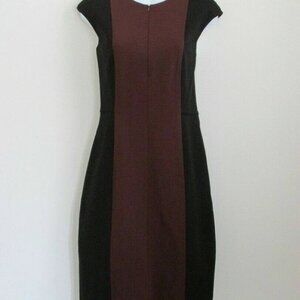 NWT AKRIS Garnet Black Viscose Cap Sleeve Color Block Jersey Sheath Dress 4